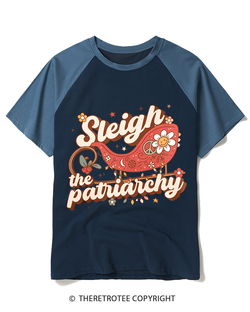 TheRetroTee Sleigh The Patriarchy 1970s Raglan Baseball T-Shirt