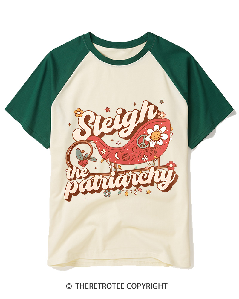 TheRetroTee Sleigh The Patriarchy 1970s Raglan Baseball T-Shirt