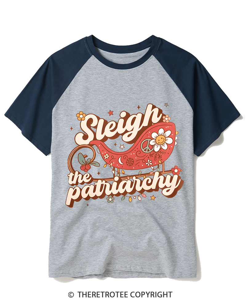 TheRetroTee Sleigh The Patriarchy 1970s Raglan Baseball T-Shirt