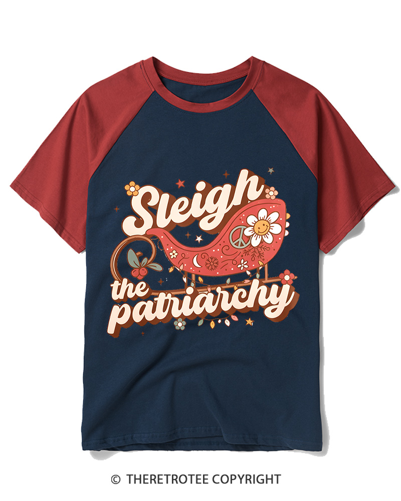 TheRetroTee Sleigh The Patriarchy 1970s Raglan Baseball T-Shirt