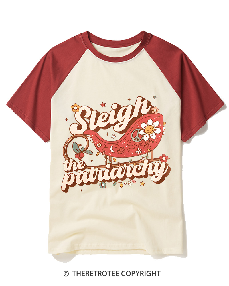 TheRetroTee Sleigh The Patriarchy 1970s Raglan Baseball T-Shirt