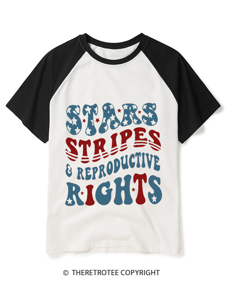 TheRetroTee Stars Stripes Reproductive Rights 1970s Raglan Baseball T-Shirt
