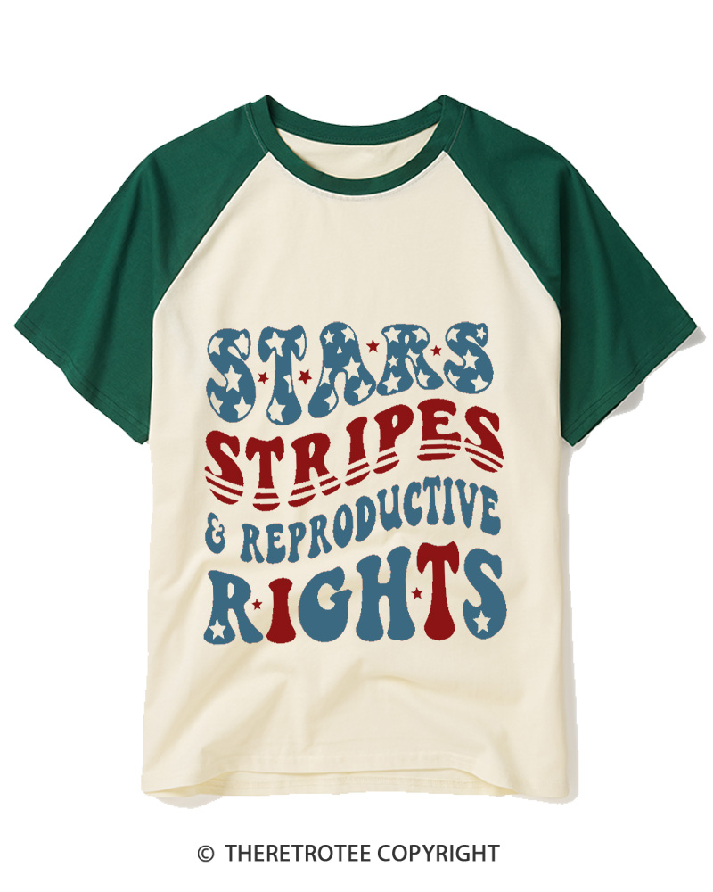 TheRetroTee Stars Stripes Reproductive Rights 1970s Raglan Baseball T-Shirt