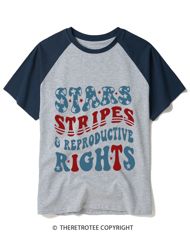 TheRetroTee Stars Stripes Reproductive Rights 1970s Raglan Baseball T-Shirt
