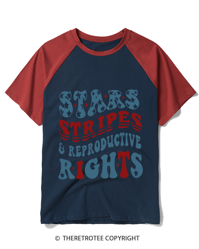 TheRetroTee Stars Stripes Reproductive Rights 1970s Raglan Baseball T-Shirt