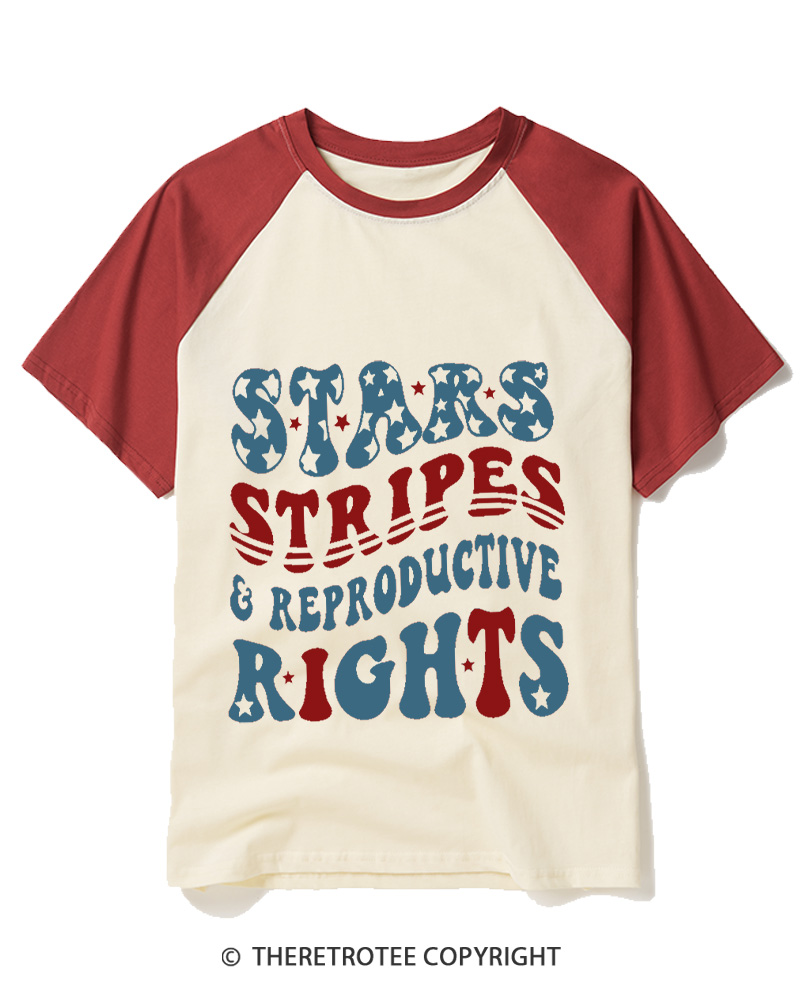 TheRetroTee Stars Stripes Reproductive Rights 1970s Raglan Baseball T-Shirt