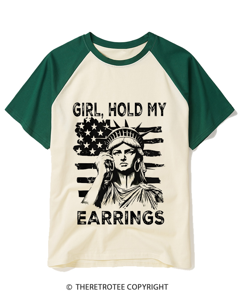 TheRetroTee Girl, Hold My Earrings 1886 Raglan Baseball T-Shirt