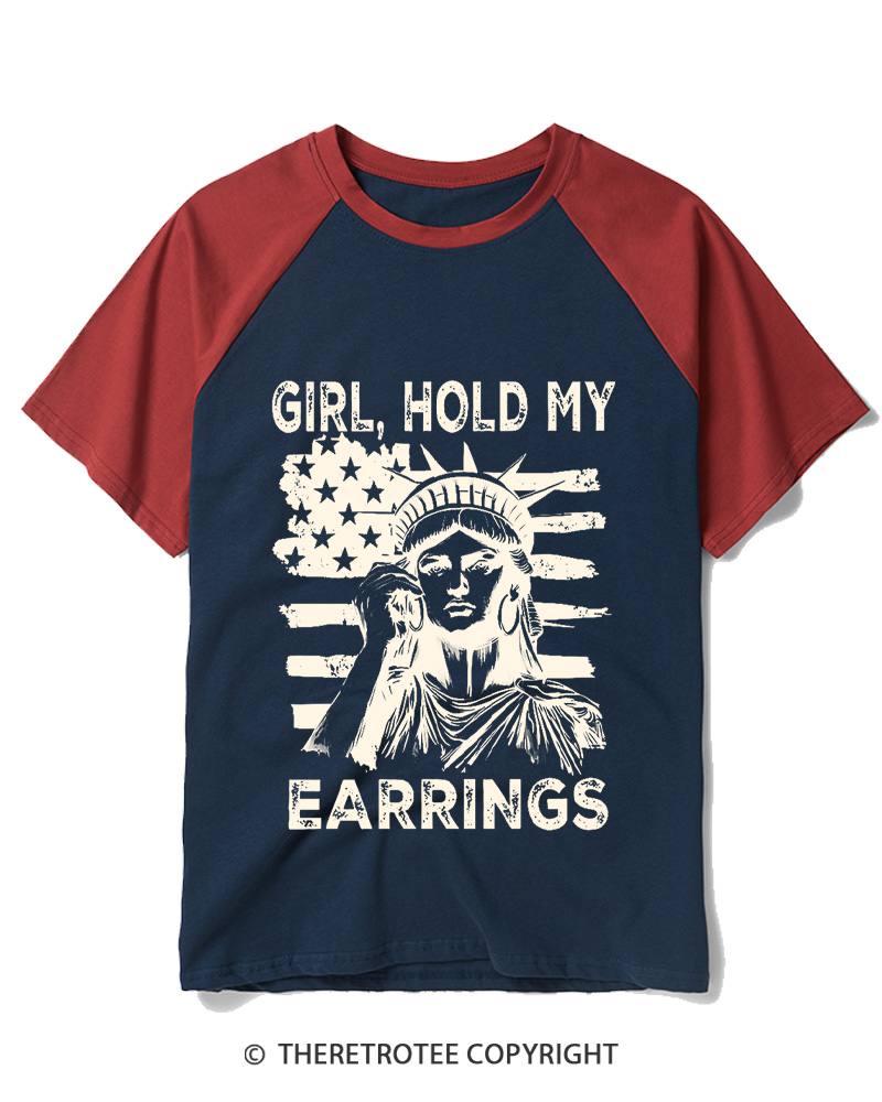 TheRetroTee Girl, Hold My Earrings 1886 Raglan Baseball T-Shirt