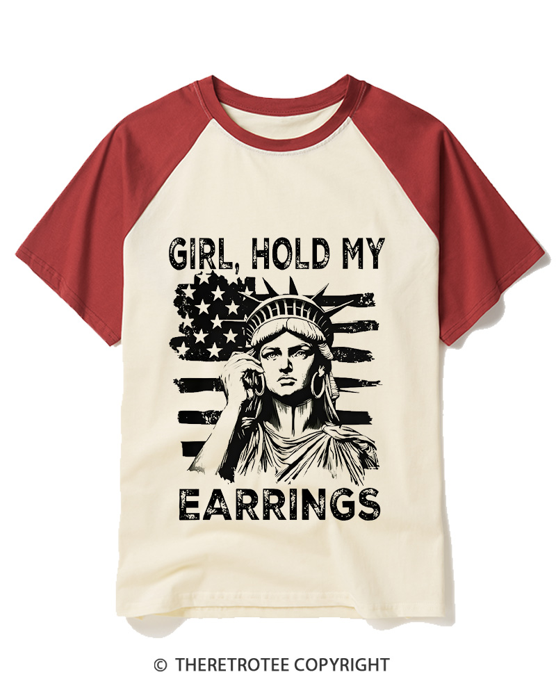 TheRetroTee Girl, Hold My Earrings 1886 Raglan Baseball T-Shirt