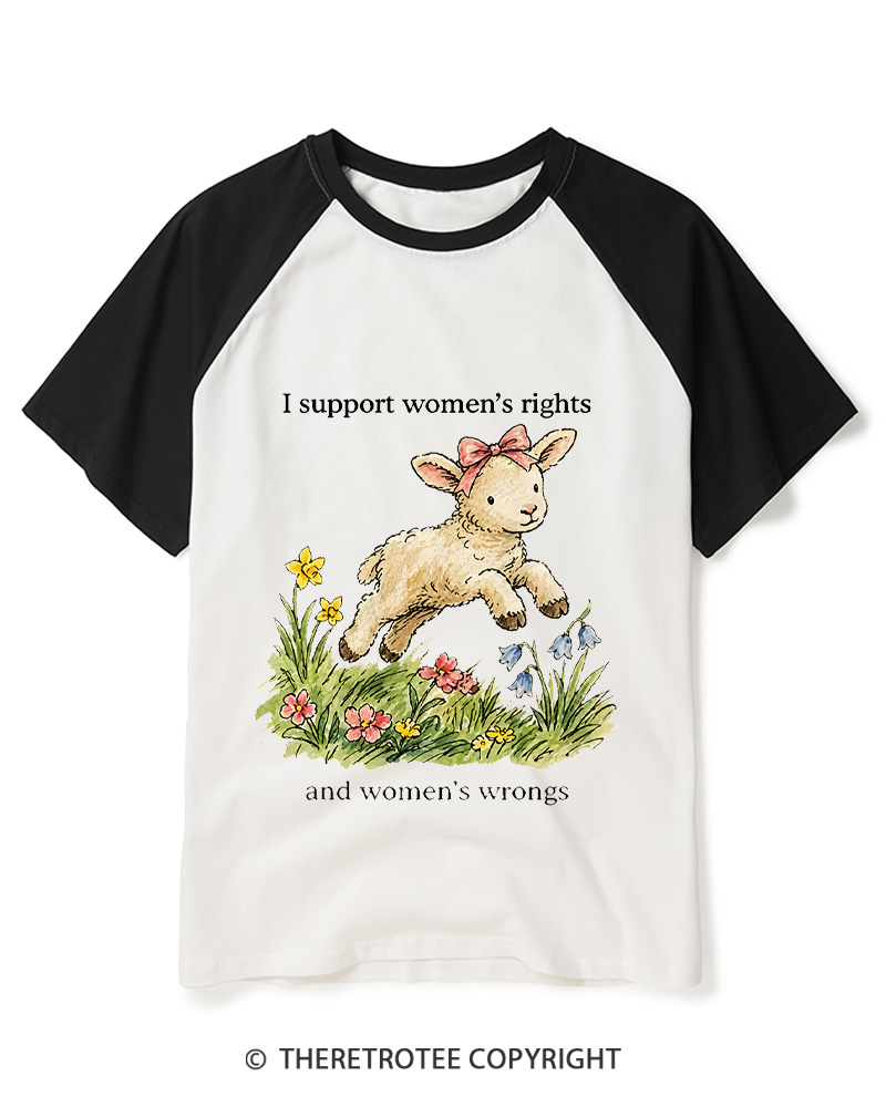 TheRetroTee I Support Women's Rights And Wrongs 1970s Raglan Baseball T-Shirt