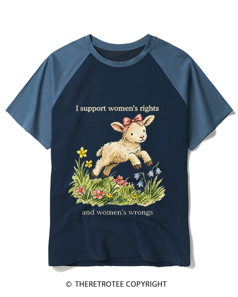 TheRetroTee I Support Women's Rights And Wrongs 1970s Raglan Baseball T-Shirt