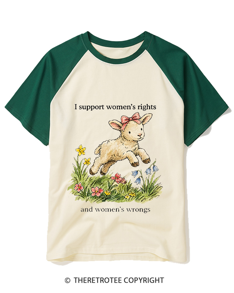 TheRetroTee I Support Women's Rights And Wrongs 1970s Raglan Baseball T-Shirt