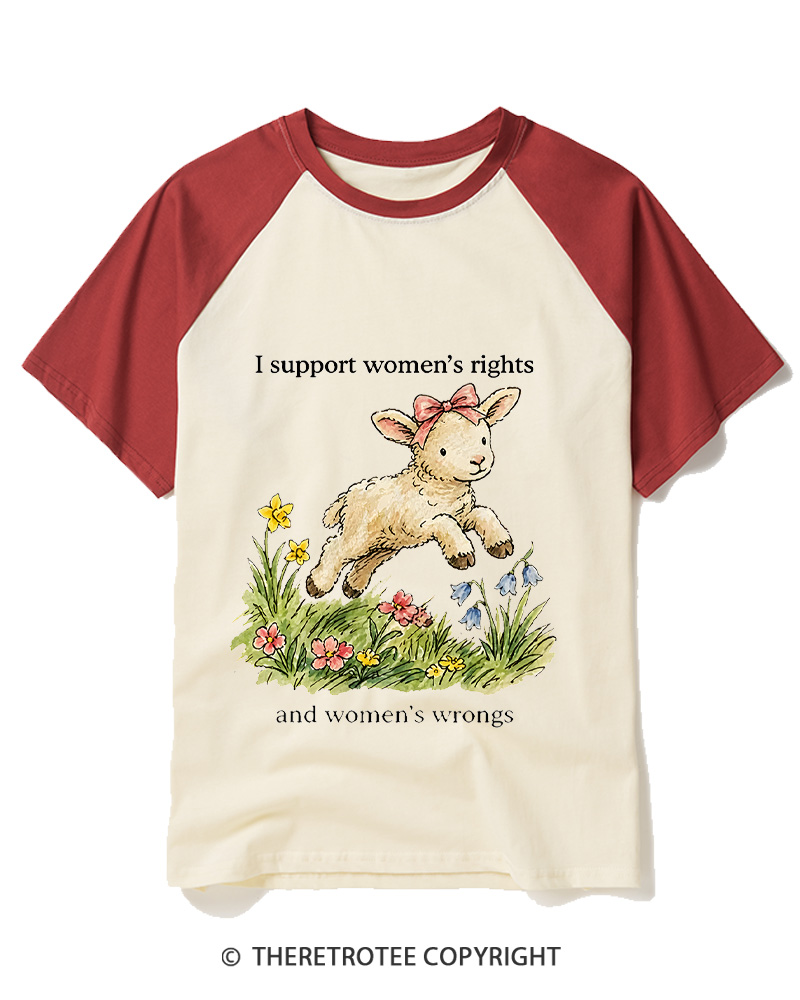 TheRetroTee I Support Women's Rights And Wrongs 1970s Raglan Baseball T-Shirt