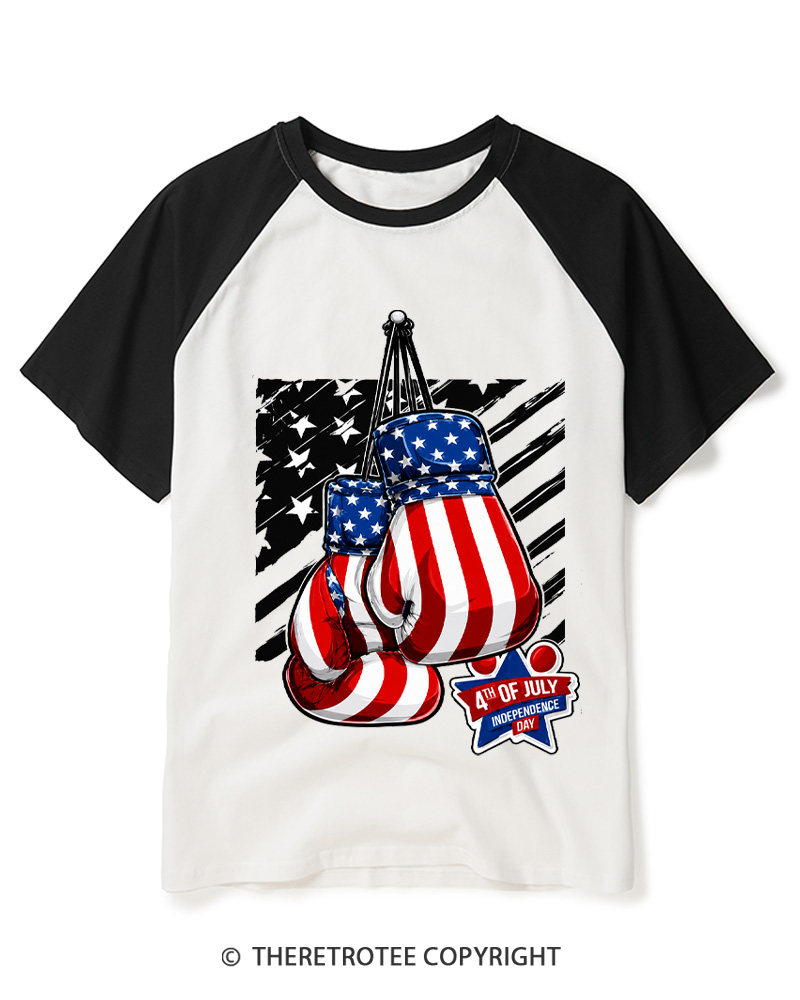 TheRetroTee 4th of July Boxing 1776 Raglan Baseball T-Shirt