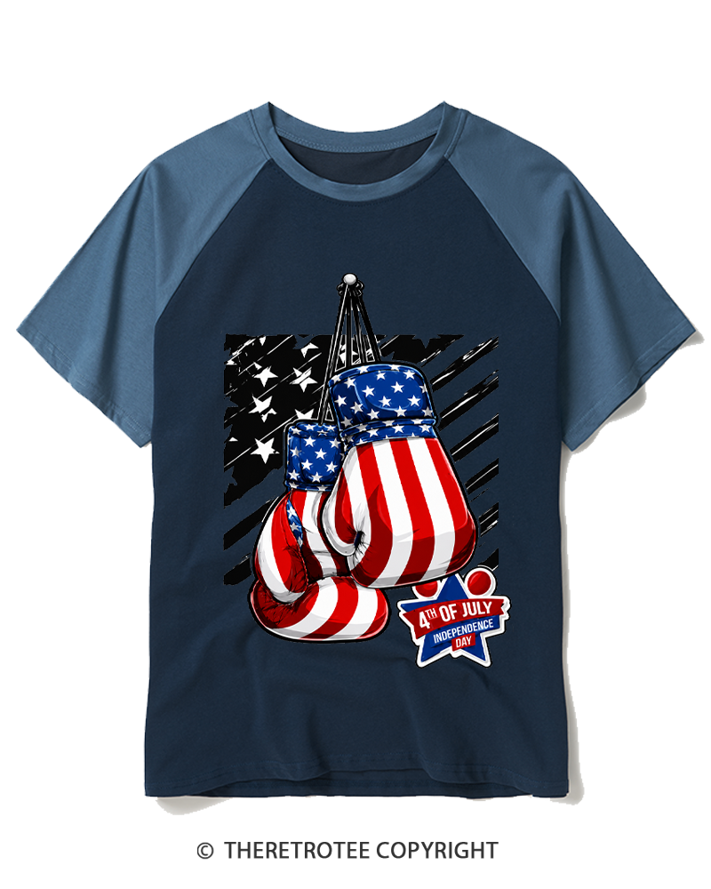 TheRetroTee 4th of July Boxing 1776 Raglan Baseball T-Shirt