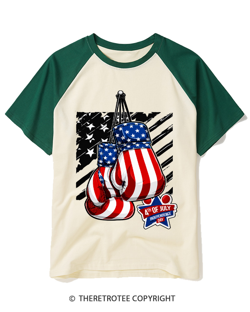 TheRetroTee 4th of July Boxing 1776 Raglan Baseball T-Shirt