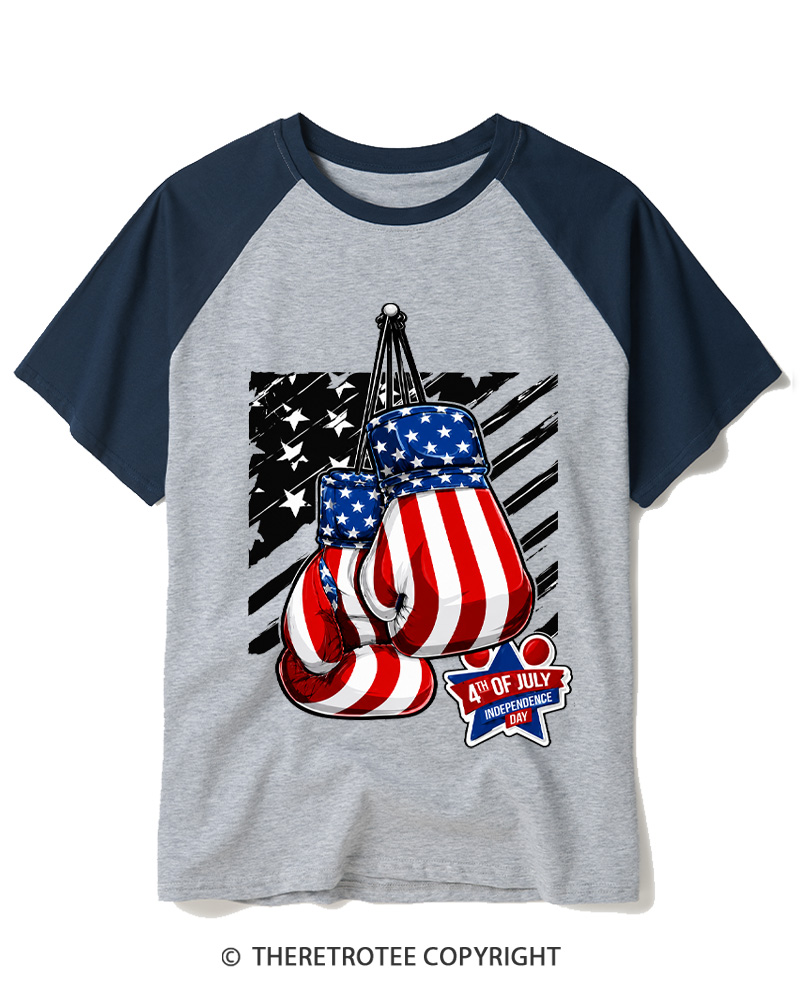 TheRetroTee 4th of July Boxing 1776 Raglan Baseball T-Shirt