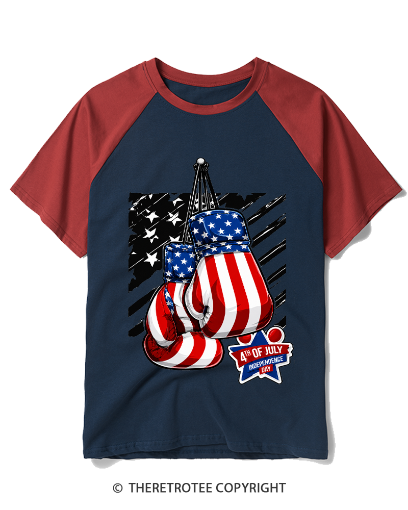 TheRetroTee 4th of July Boxing 1776 Raglan Baseball T-Shirt
