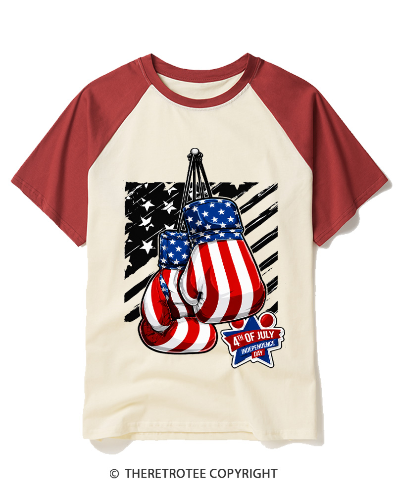 TheRetroTee 4th of July Boxing 1776 Raglan Baseball T-Shirt