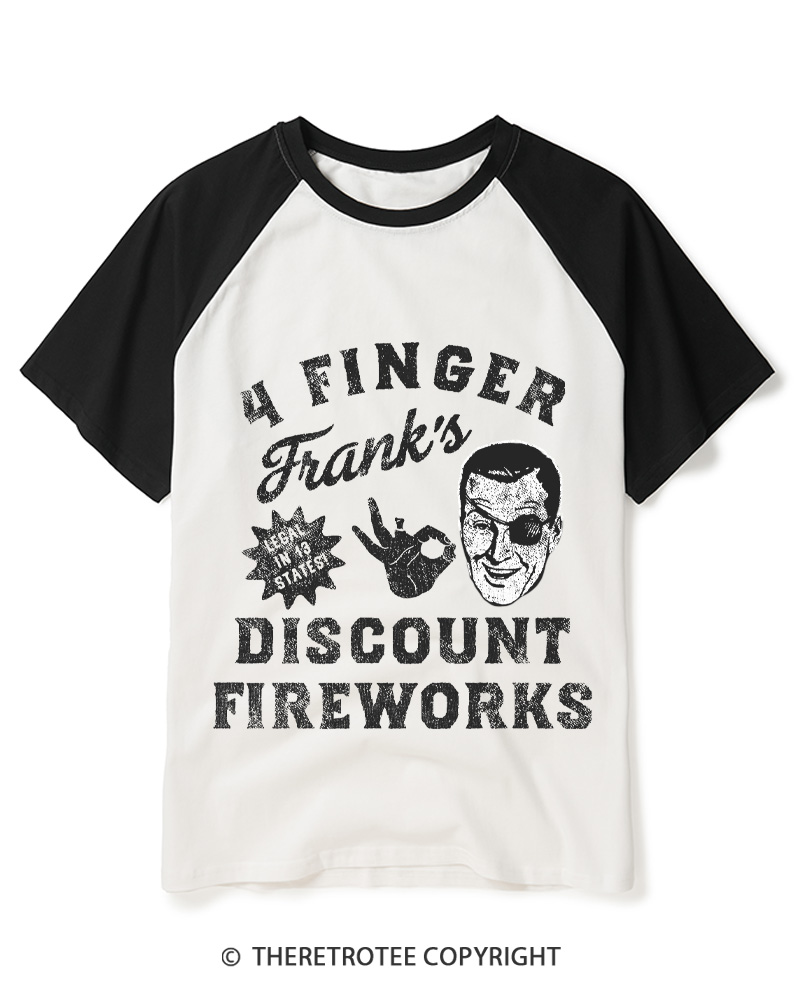 TheRetroTee 4 Finger Franks Discount Fireworks Sarcastic 1776 Raglan Baseball T-Shirt