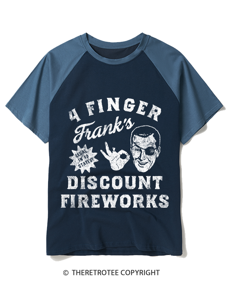 TheRetroTee 4 Finger Franks Discount Fireworks Sarcastic 1776 Raglan Baseball T-Shirt