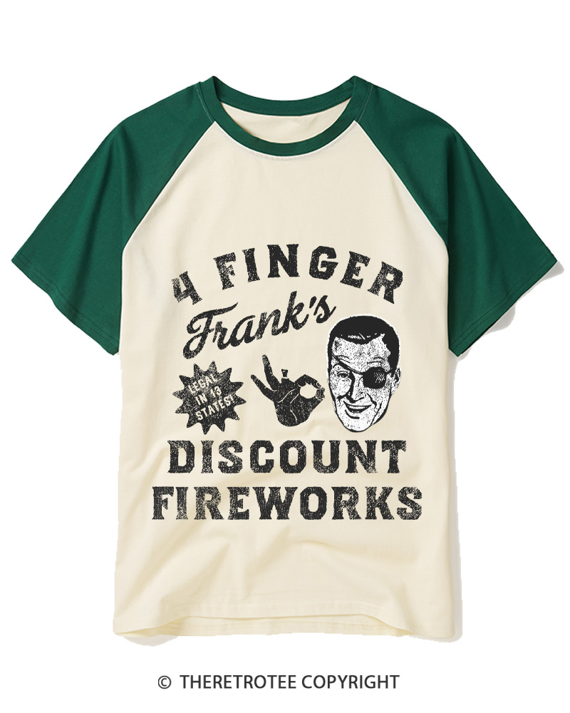 TheRetroTee 4 Finger Franks Discount Fireworks Sarcastic 1776 Raglan Baseball T-Shirt