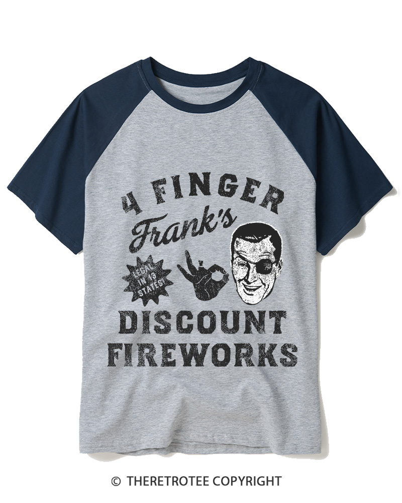 TheRetroTee 4 Finger Franks Discount Fireworks Sarcastic 1776 Raglan Baseball T-Shirt