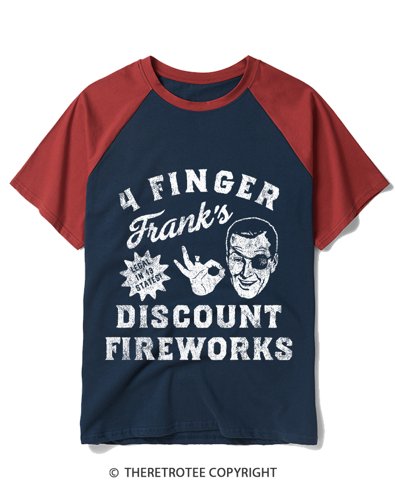 TheRetroTee 4 Finger Franks Discount Fireworks Sarcastic 1776 Raglan Baseball T-Shirt