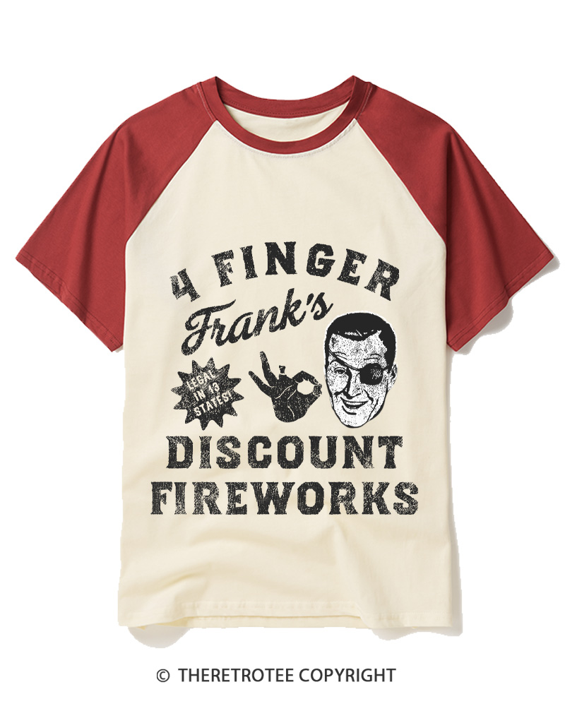 TheRetroTee 4 Finger Franks Discount Fireworks Sarcastic 1776 Raglan Baseball T-Shirt