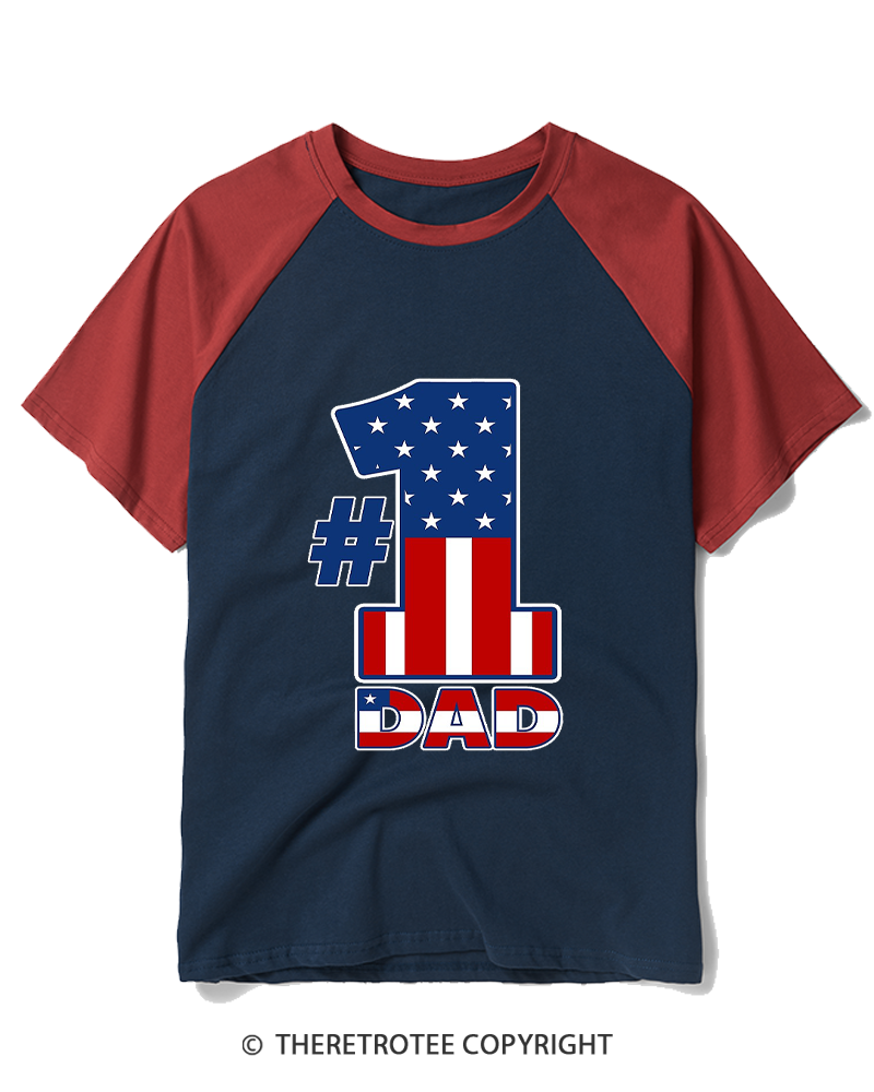 TheRetroTee Patriotic Number 1 Raglan Baseball T-Shirt