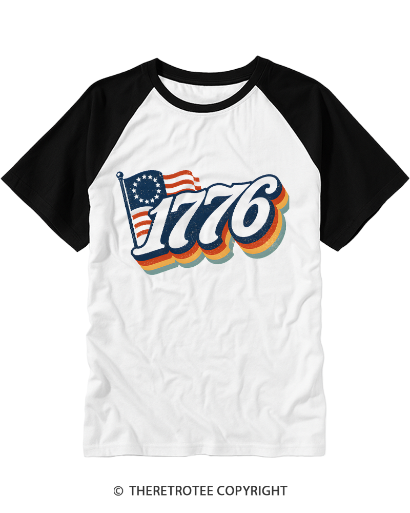 TheRetroTee 4th Of July 1776 Raglan Baseball T-Shirt