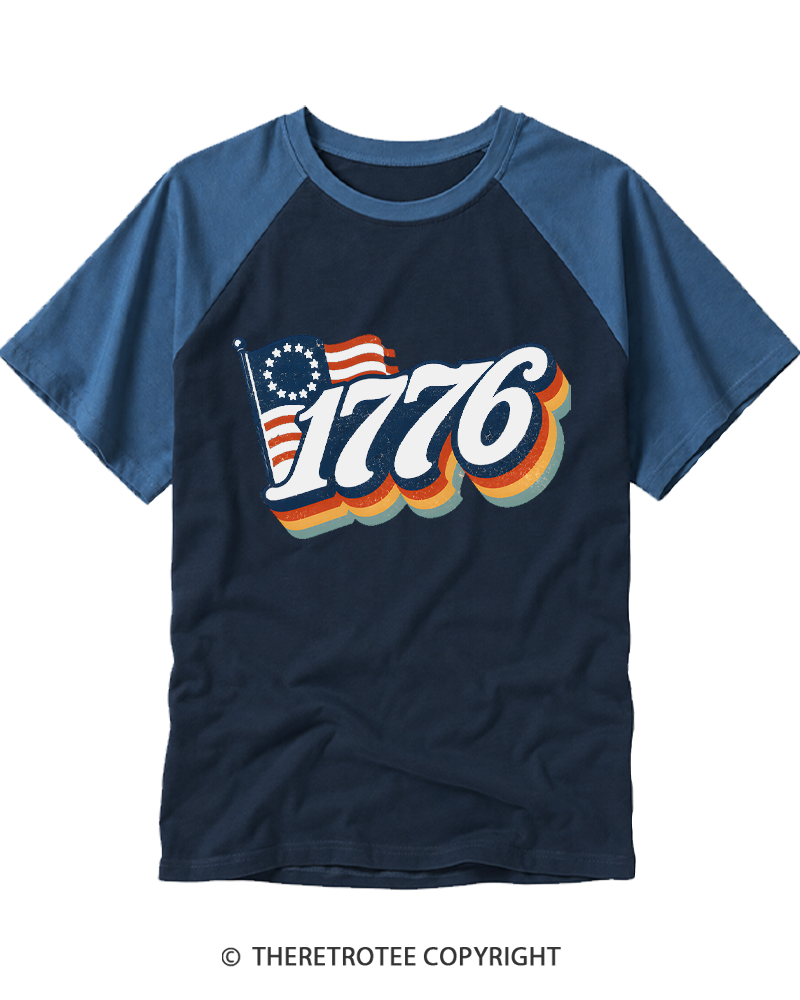 TheRetroTee 4th Of July 1776 Raglan Baseball T-Shirt