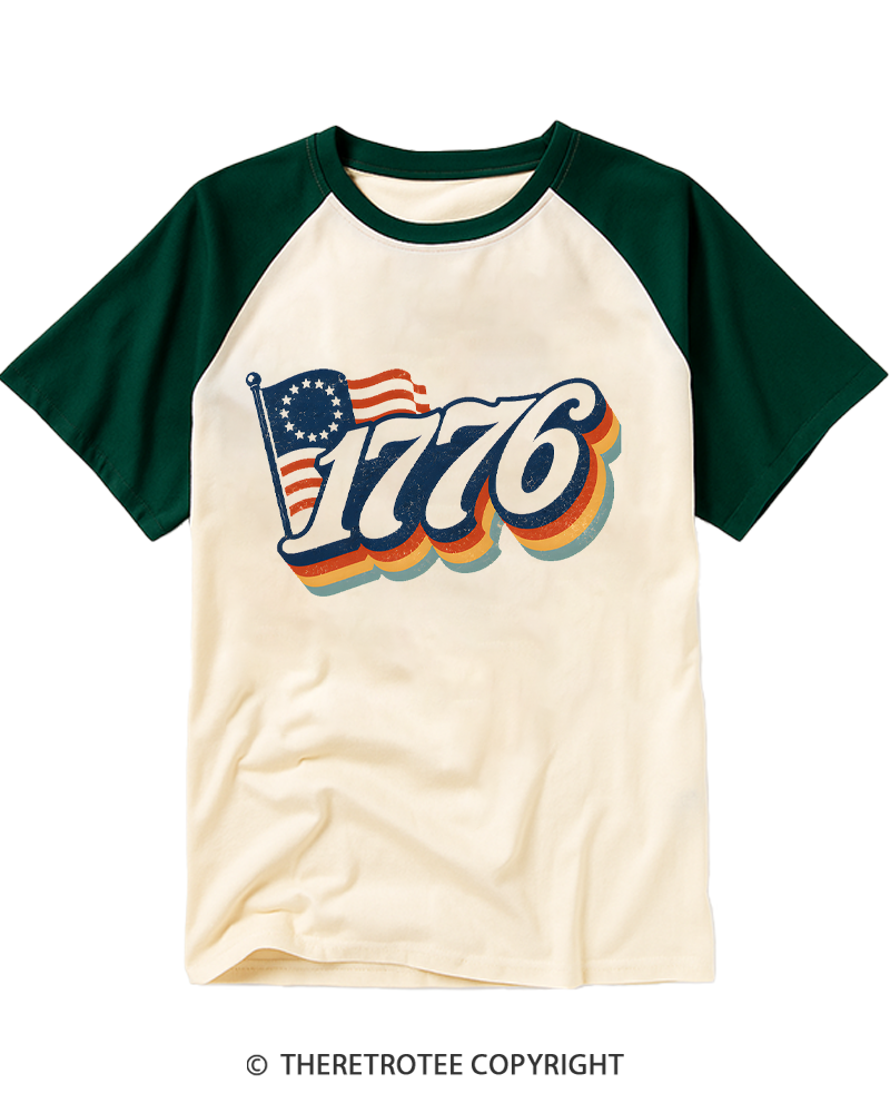 TheRetroTee 4th Of July 1776 Raglan Baseball T-Shirt