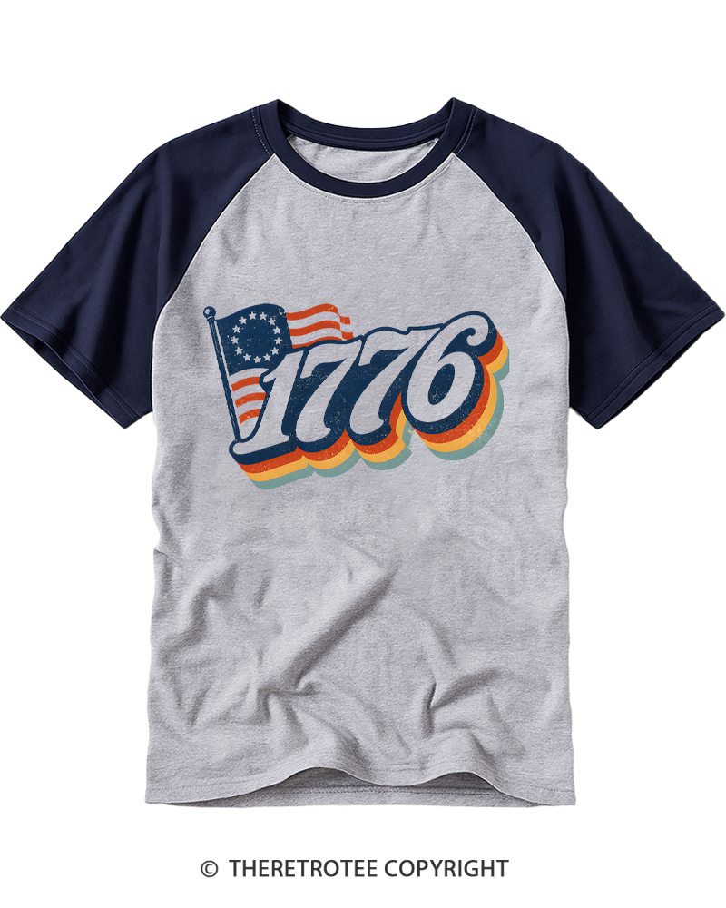 TheRetroTee 4th Of July 1776 Raglan Baseball T-Shirt