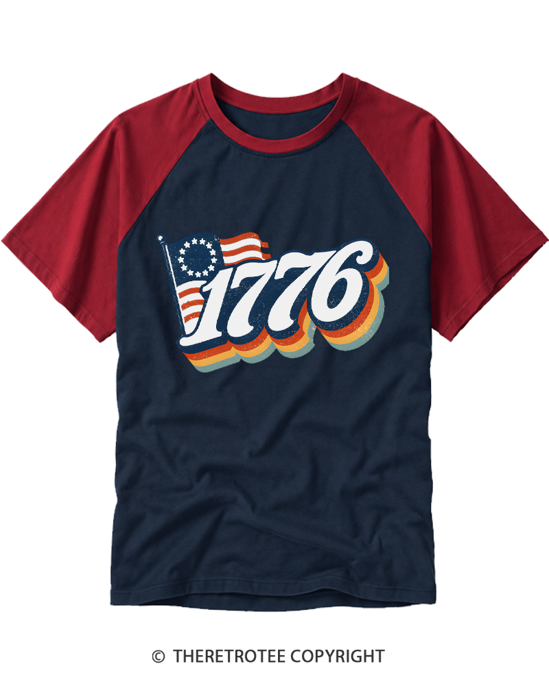 TheRetroTee 4th Of July 1776 Raglan Baseball T-Shirt