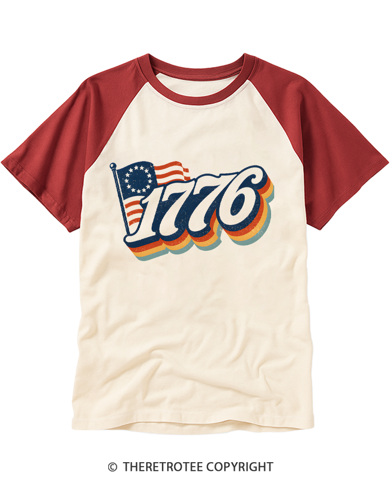 TheRetroTee 4th Of July 1776 Raglan Baseball T-Shirt