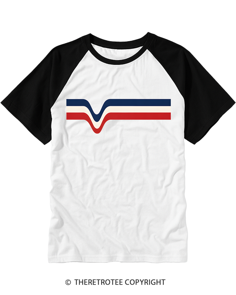 TheRetroTee 1970s Stripes 4th Of July Raglan Baseball T-Shirt