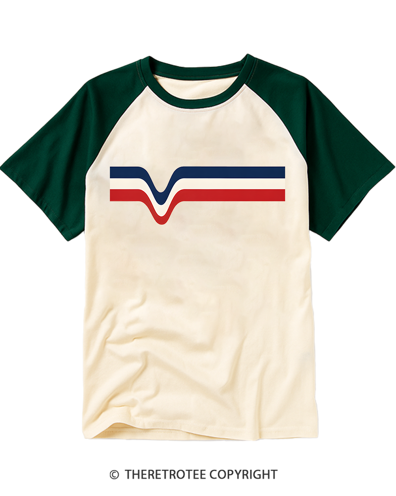 TheRetroTee 1970s Stripes 4th Of July Raglan Baseball T-Shirt