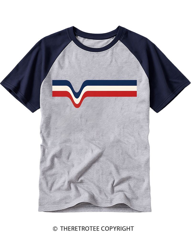TheRetroTee 1970s Stripes 4th Of July Raglan Baseball T-Shirt