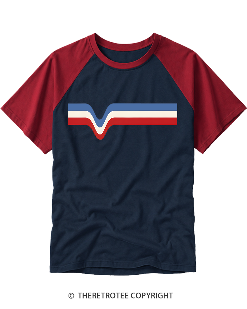 TheRetroTee 1970s Stripes 4th Of July Raglan Baseball T-Shirt