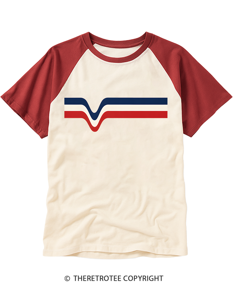 TheRetroTee 1970s Stripes 4th Of July Raglan Baseball T-Shirt