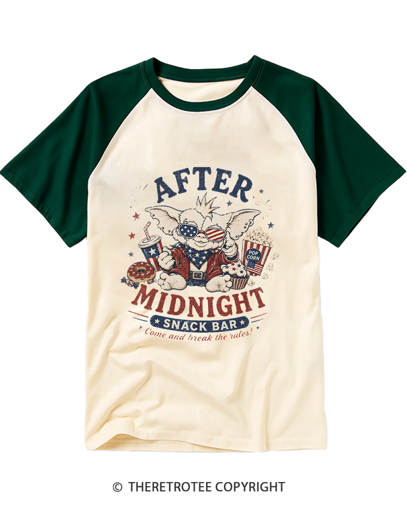 TheRetroTee After Midnight 1980s Raglan Baseball T-Shirt