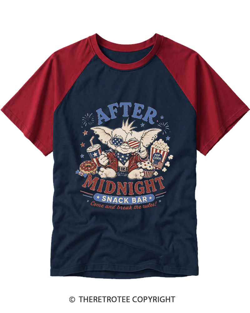 TheRetroTee After Midnight 1980s Raglan Baseball T-Shirt