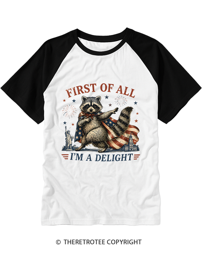 TheRetroTee First Of All I'm A Delight Raglan Baseball T-Shirt