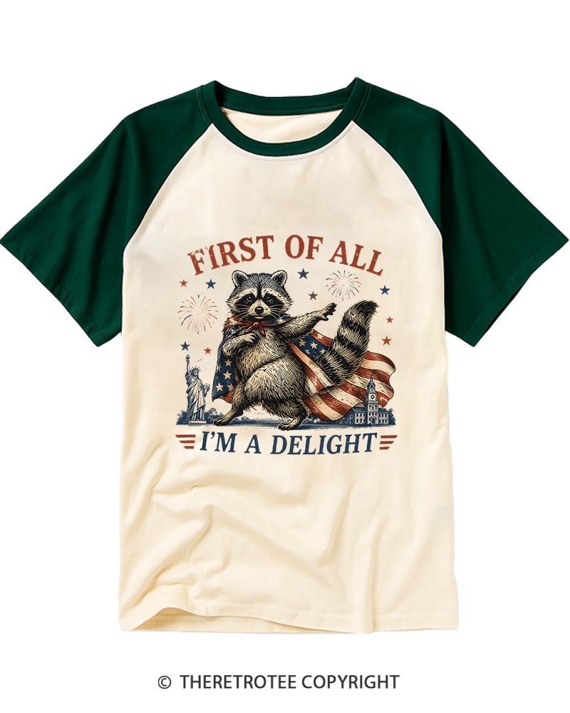 TheRetroTee First Of All I'm A Delight Raglan Baseball T-Shirt