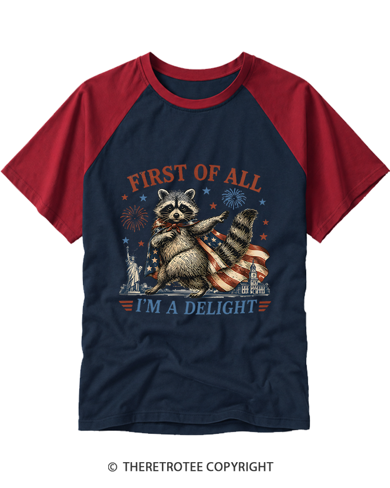 TheRetroTee First Of All I'm A Delight Raglan Baseball T-Shirt