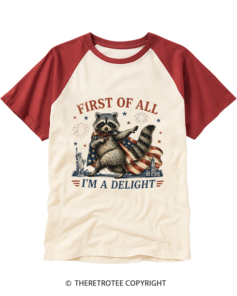 TheRetroTee First Of All I'm A Delight Raglan Baseball T-Shirt
