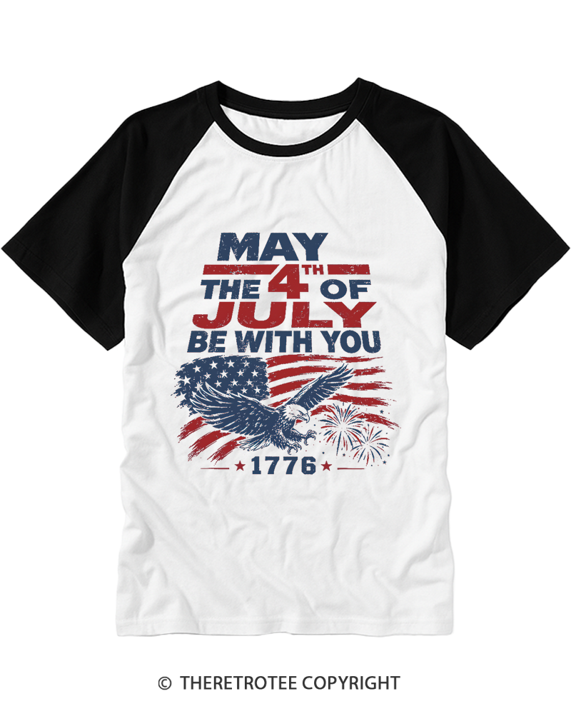 TheRetroTee July The 4th Be With You 1970s Raglan Baseball T-Shirt