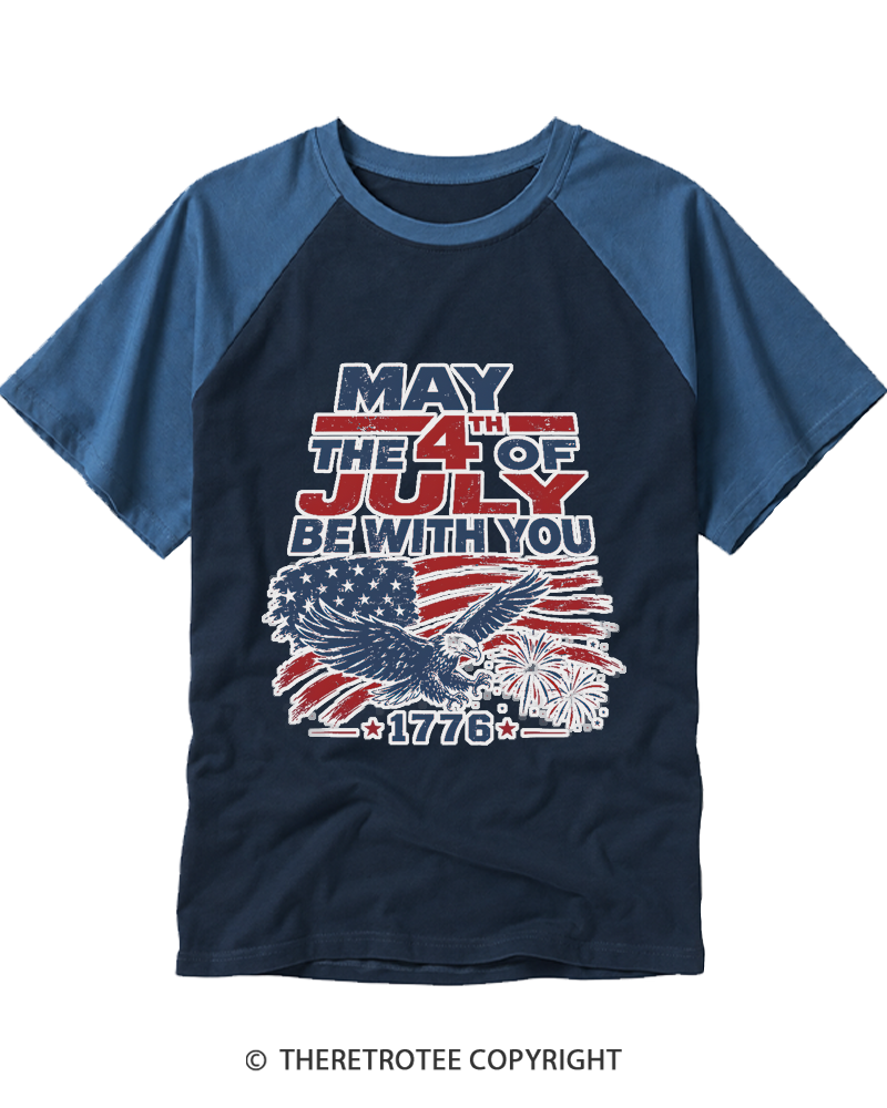 TheRetroTee July The 4th Be With You 1970s Raglan Baseball T-Shirt