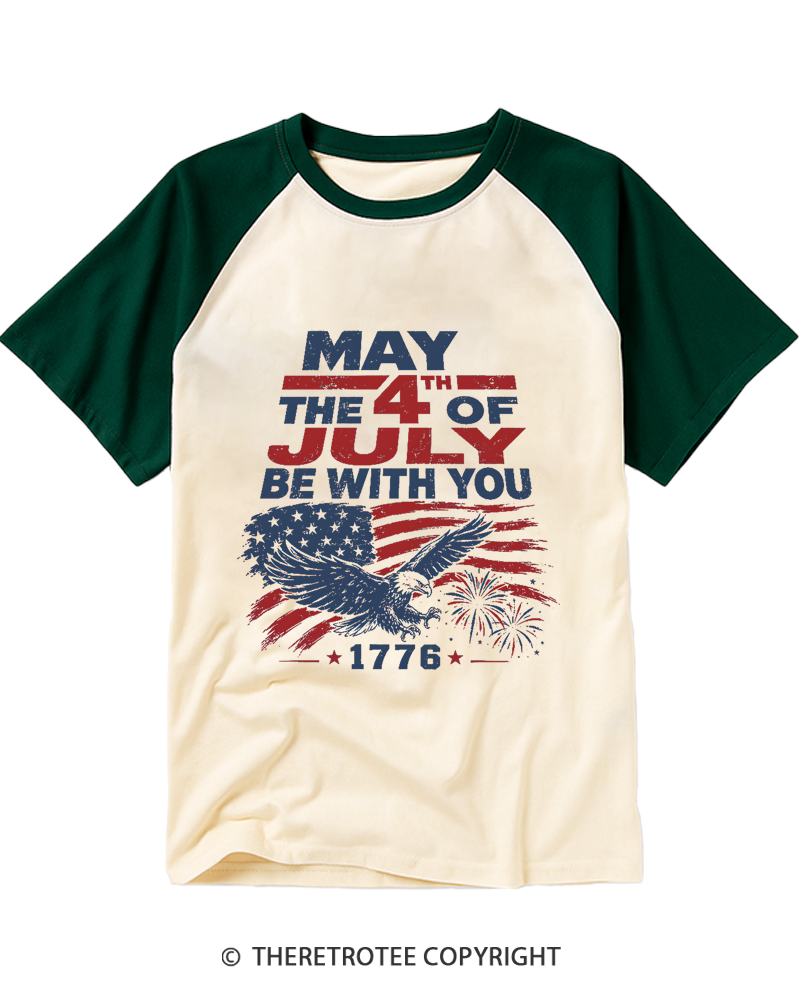 TheRetroTee July The 4th Be With You 1970s Raglan Baseball T-Shirt